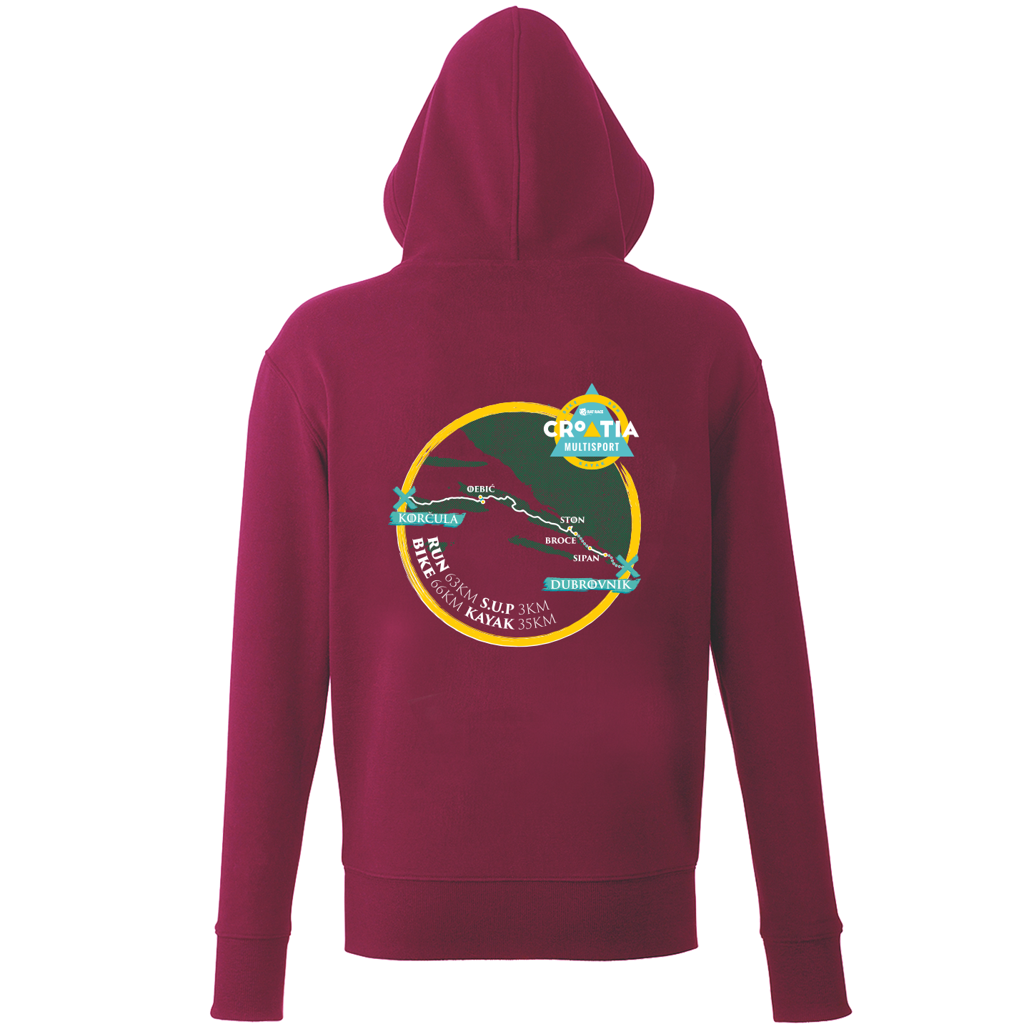 Croatia Multisport Map Organic Hoodie - Burgundy - Rat Race Store