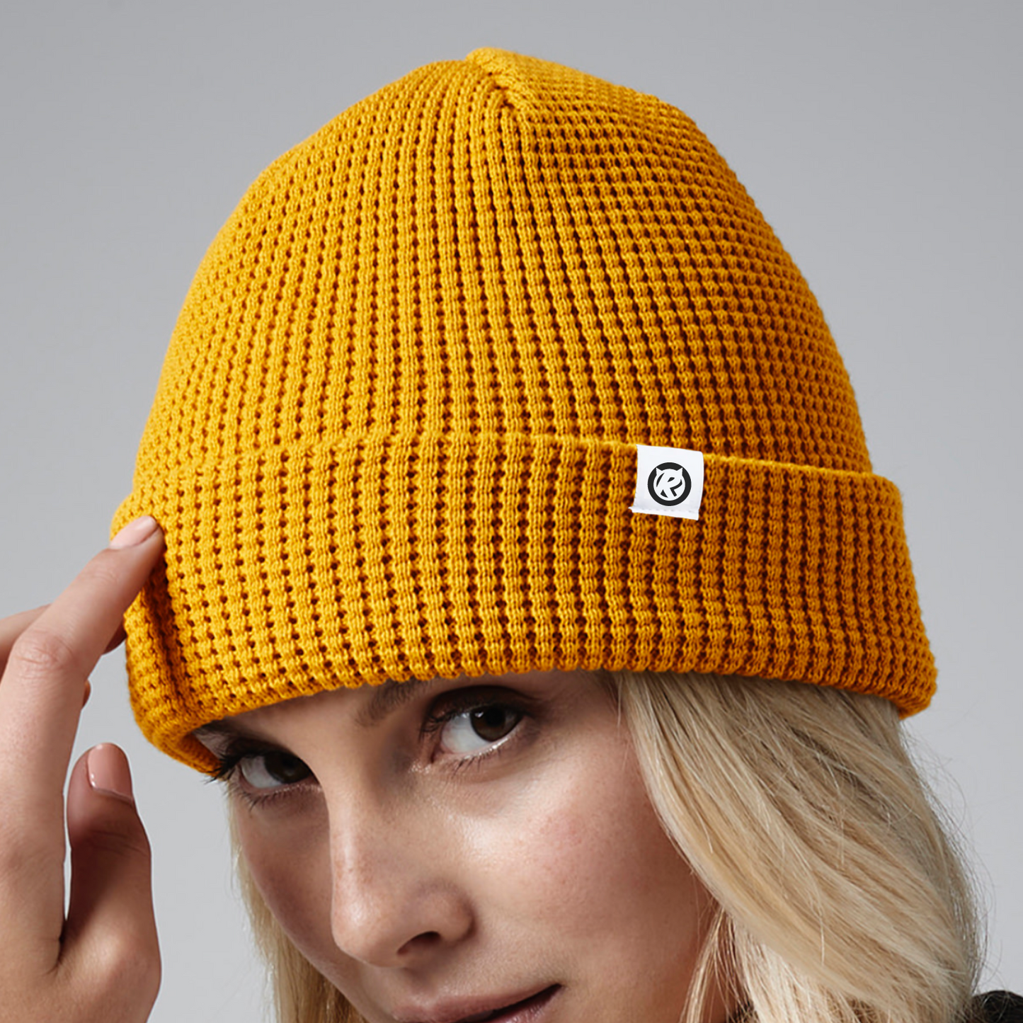 Organic Cotton Waffle Beanie - Mustard
