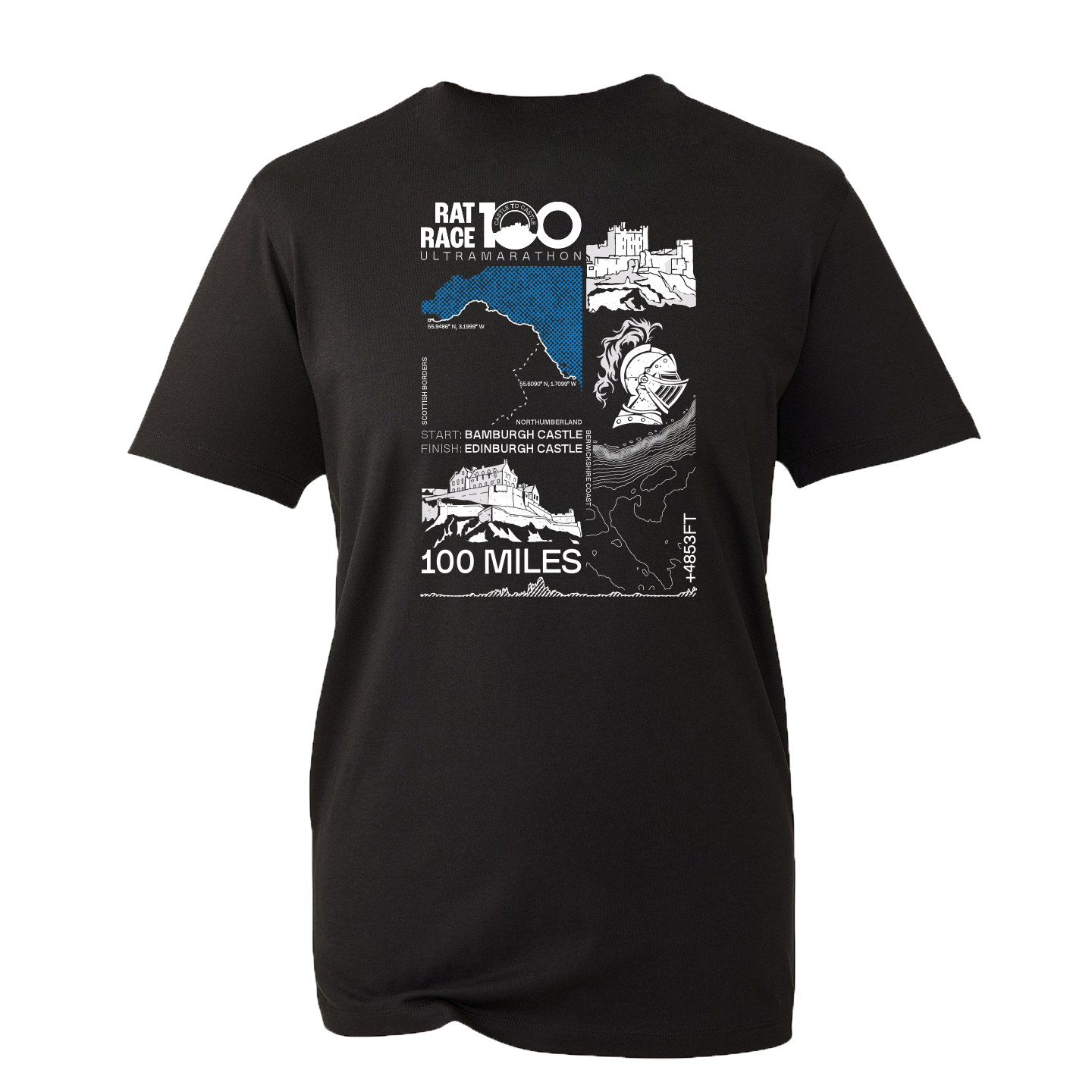Rat Race 100 - Bamburgh to Edinburgh Stats T-shirt - Unisex