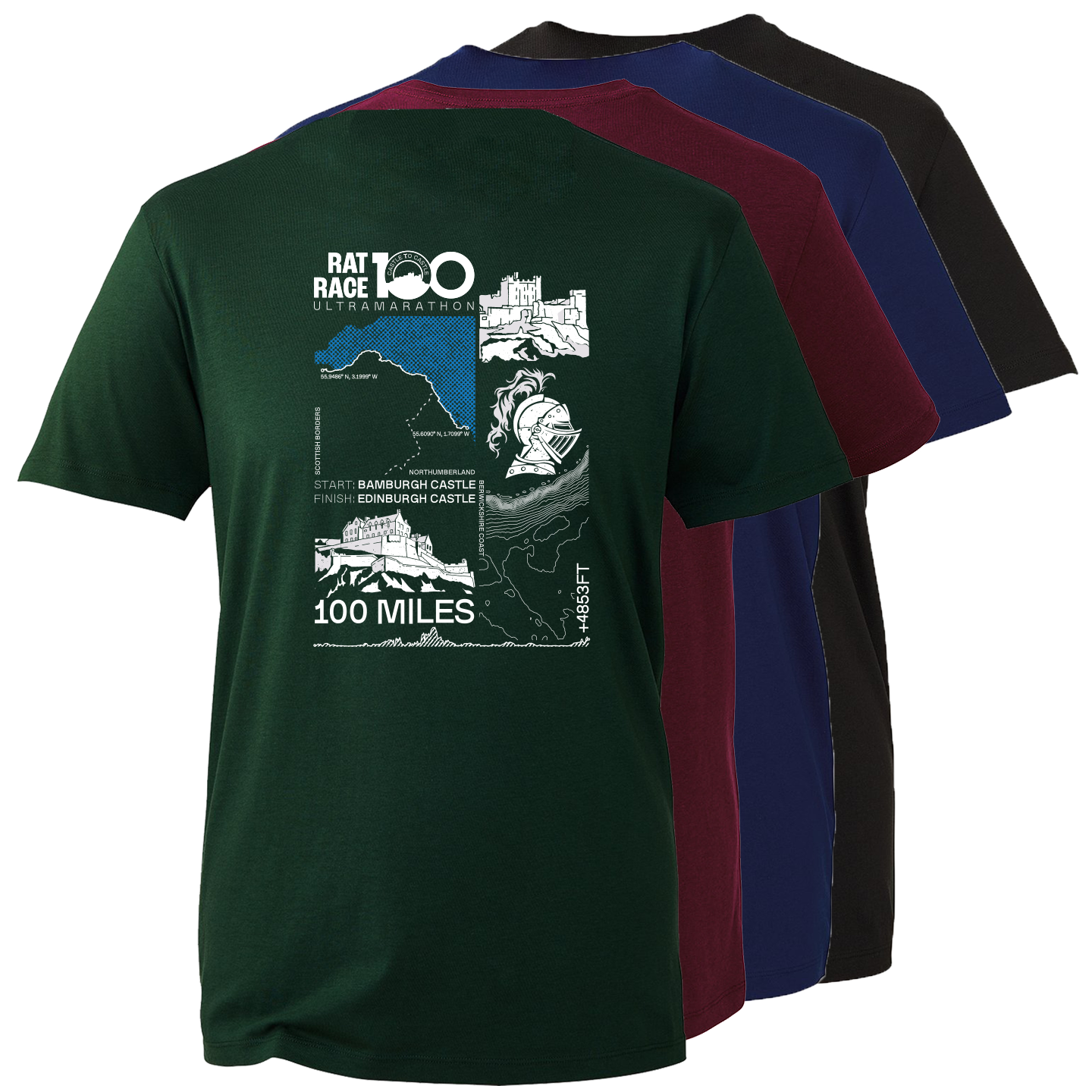 Rat Race 100 - Bamburgh to Edinburgh Stats T-shirt - Unisex