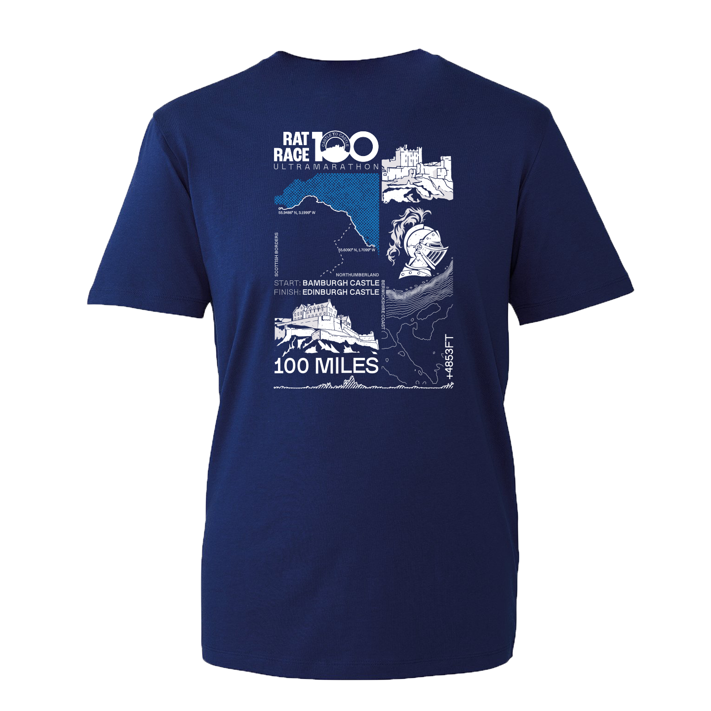 Rat Race 100 - Bamburgh to Edinburgh Stats T-shirt - Unisex