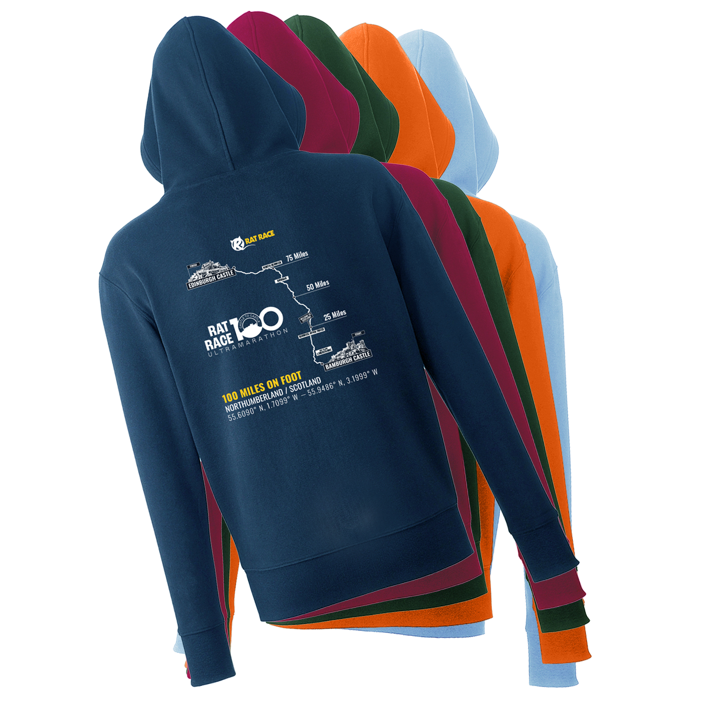 Rat Race 100 - Bamburgh to Edinburgh - Organic Hoodie – Rat Race Store