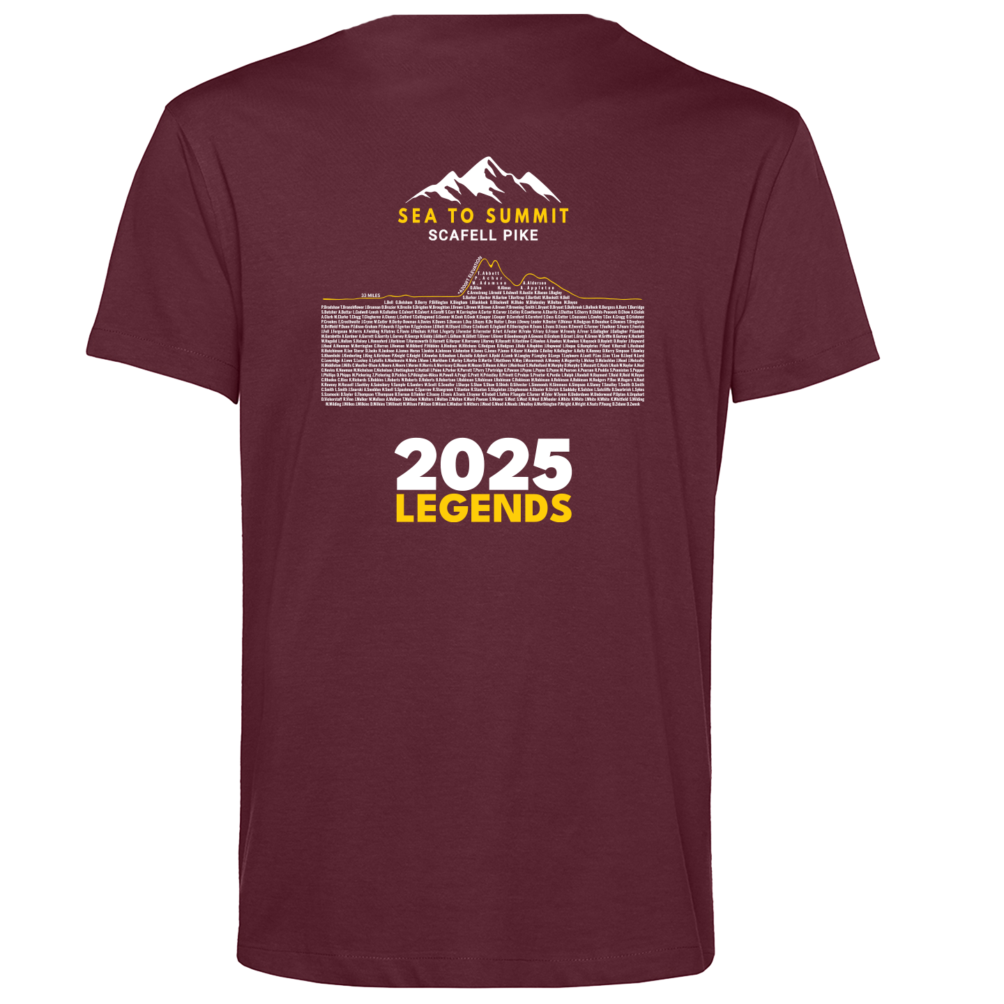Sea to Summit Scafell Pike 2025 Unisex Legends T-shirt - Burgundy - PRE ORDER